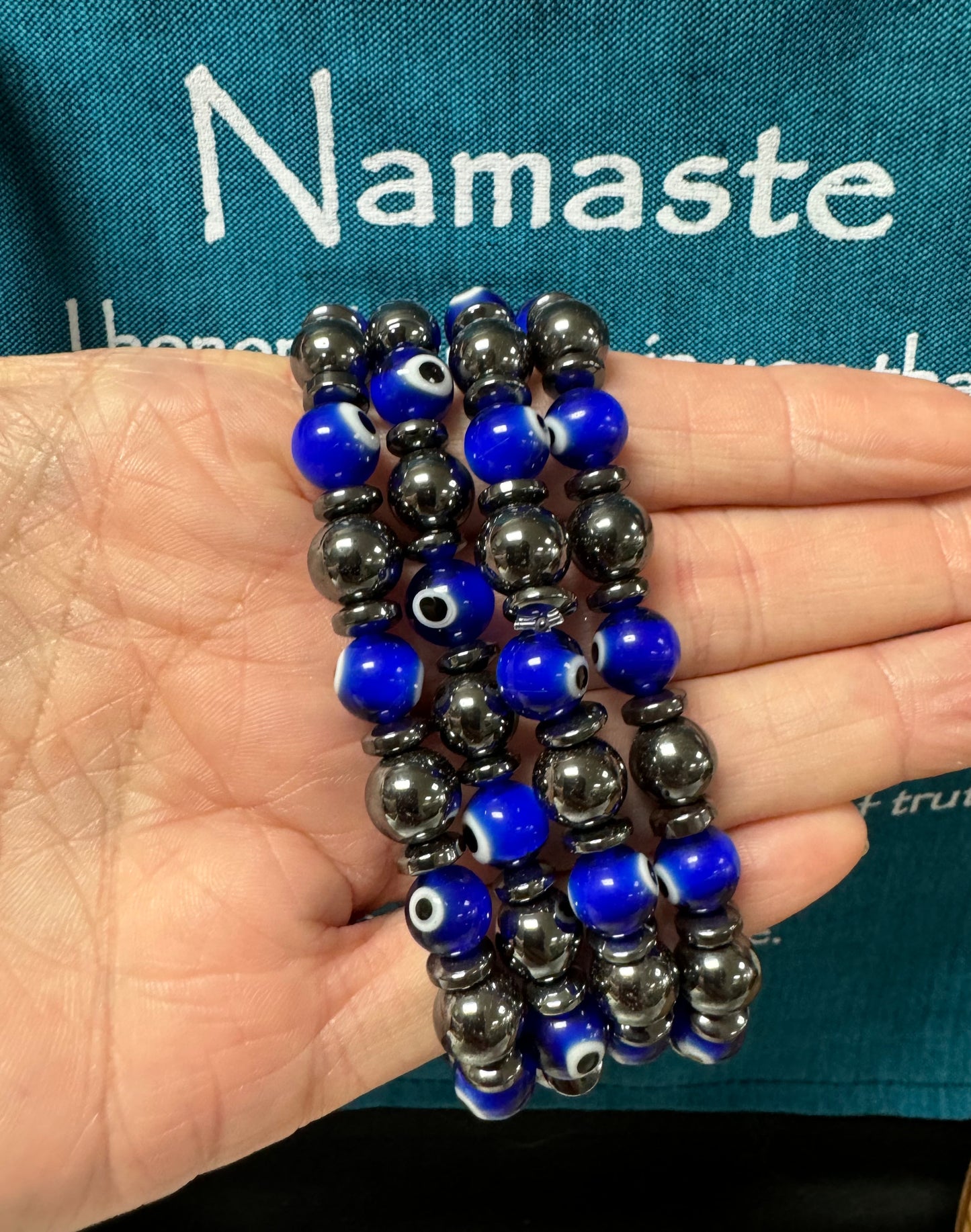 Evil Eye Bracelet with Hematite 8mm 7” to 7.5”
