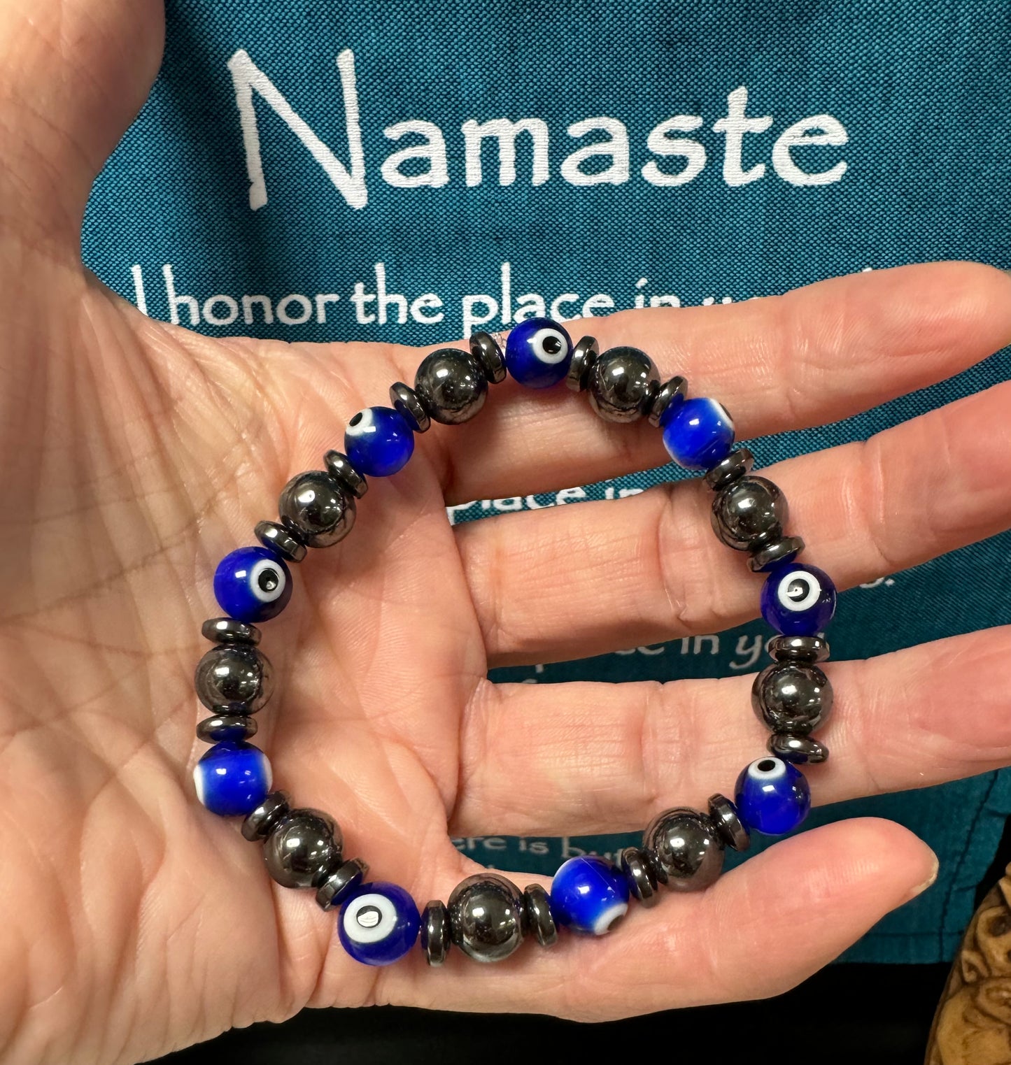 Evil Eye Bracelet with Hematite 8mm 7” to 7.5”
