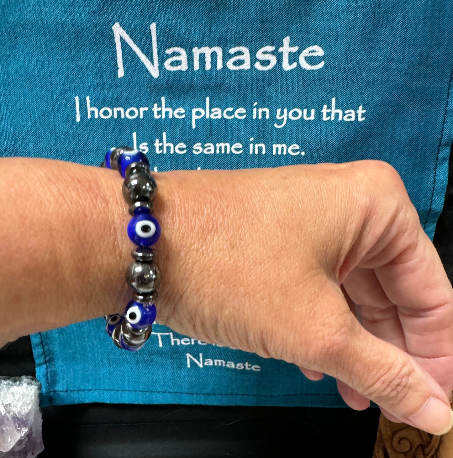 Evil Eye Bracelet with Hematite 8mm 7” to 7.5”