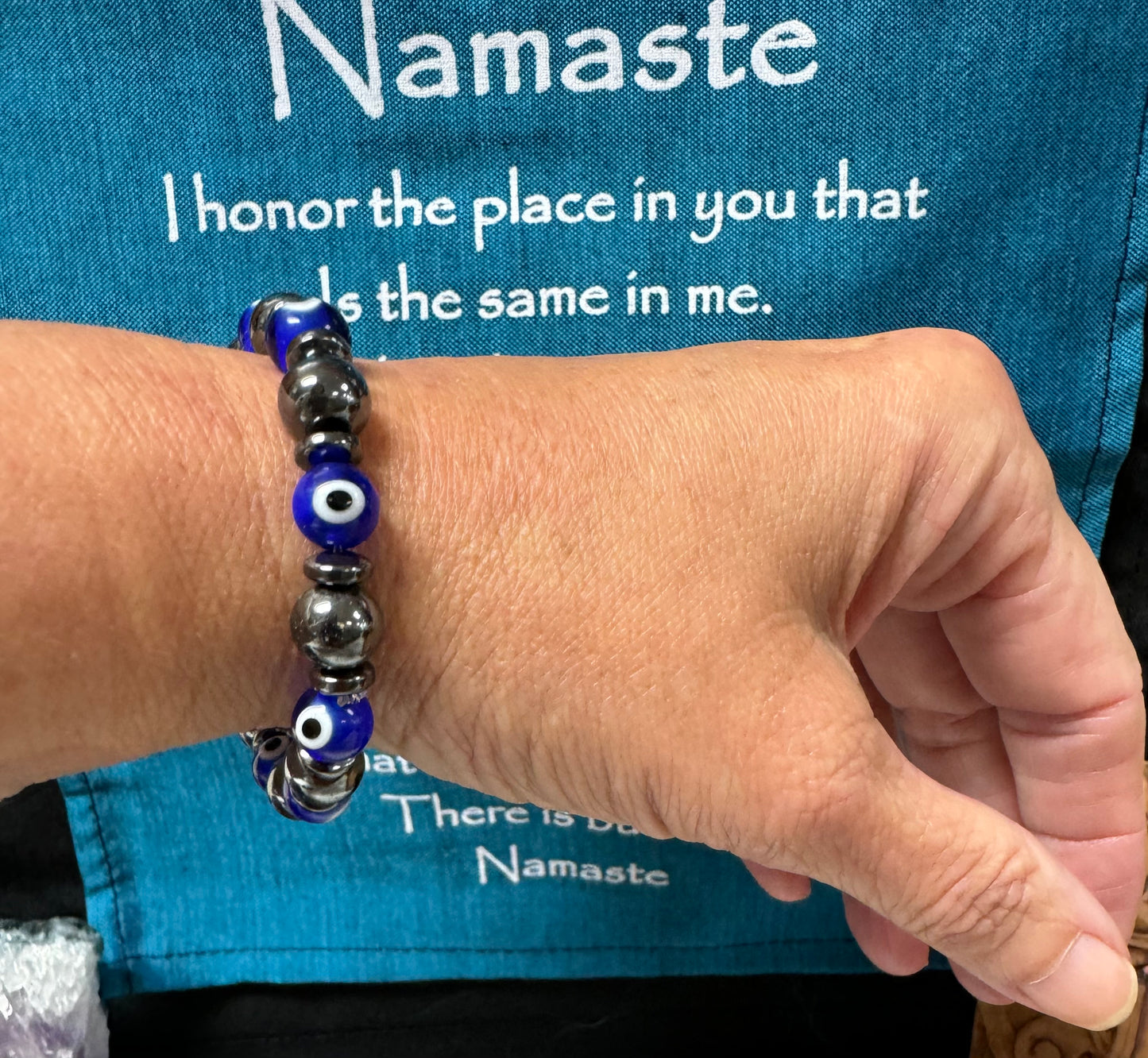 Evil Eye Bracelet with Hematite 8mm 7” to 7.5”